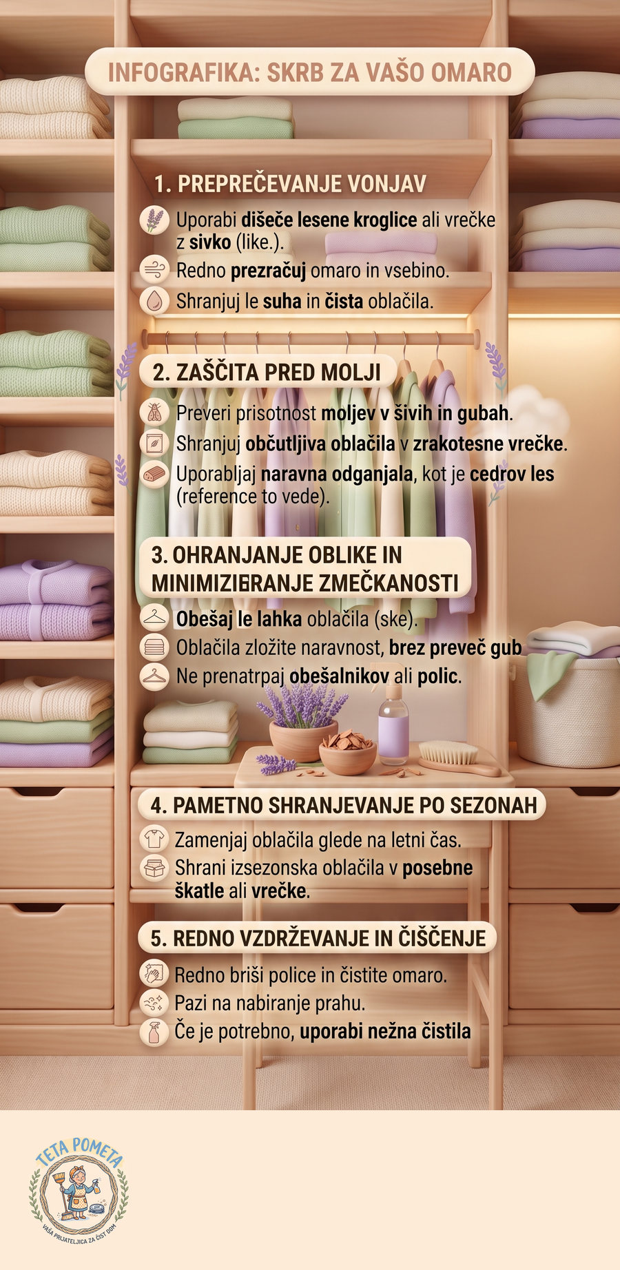 Infografika: Omara z oblačili: kako preprečiš vonj, molje in zmečkanost
