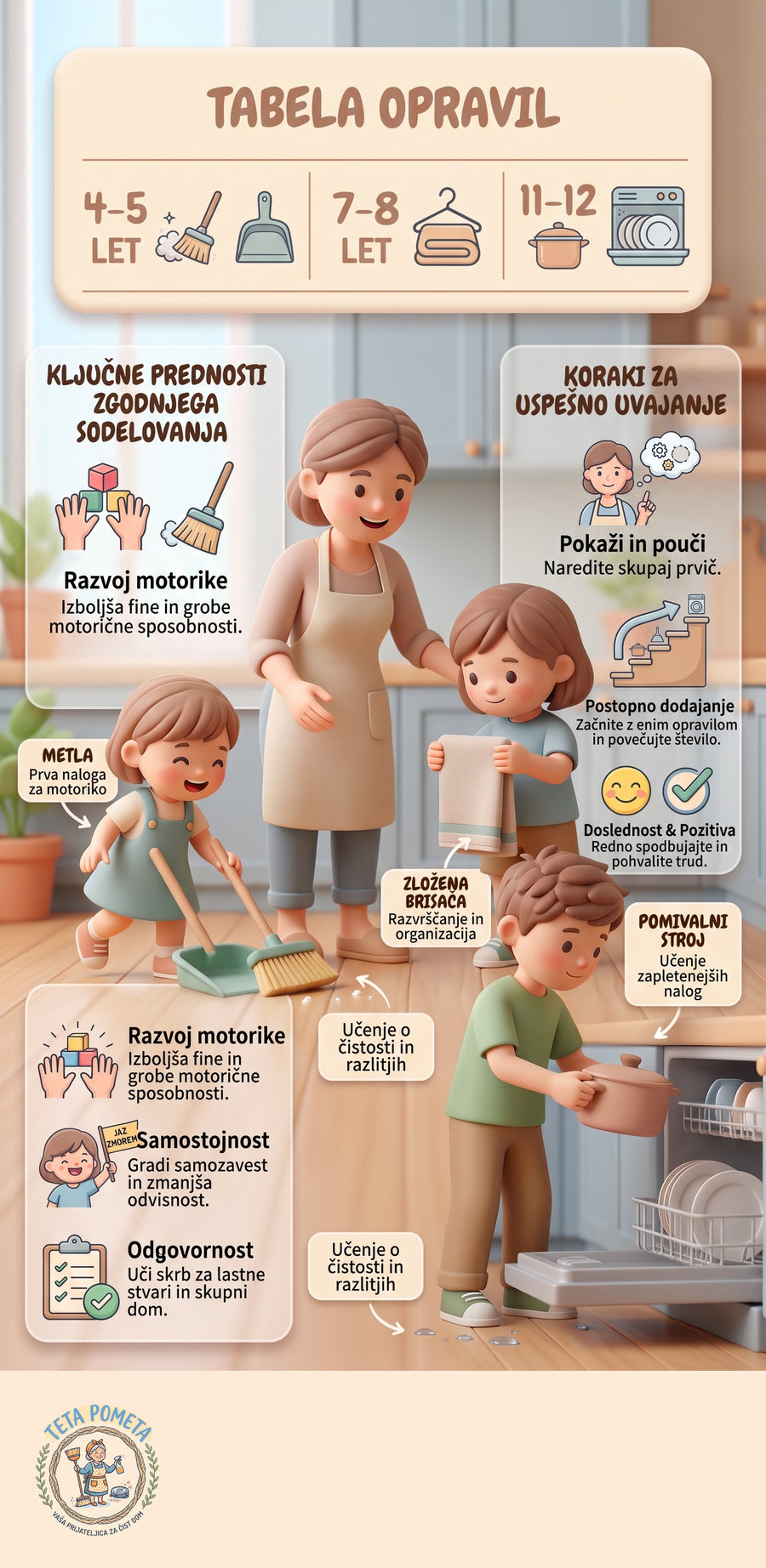 Infografika: Katera gospodinjska opravila zmore otrok pri kateri starosti