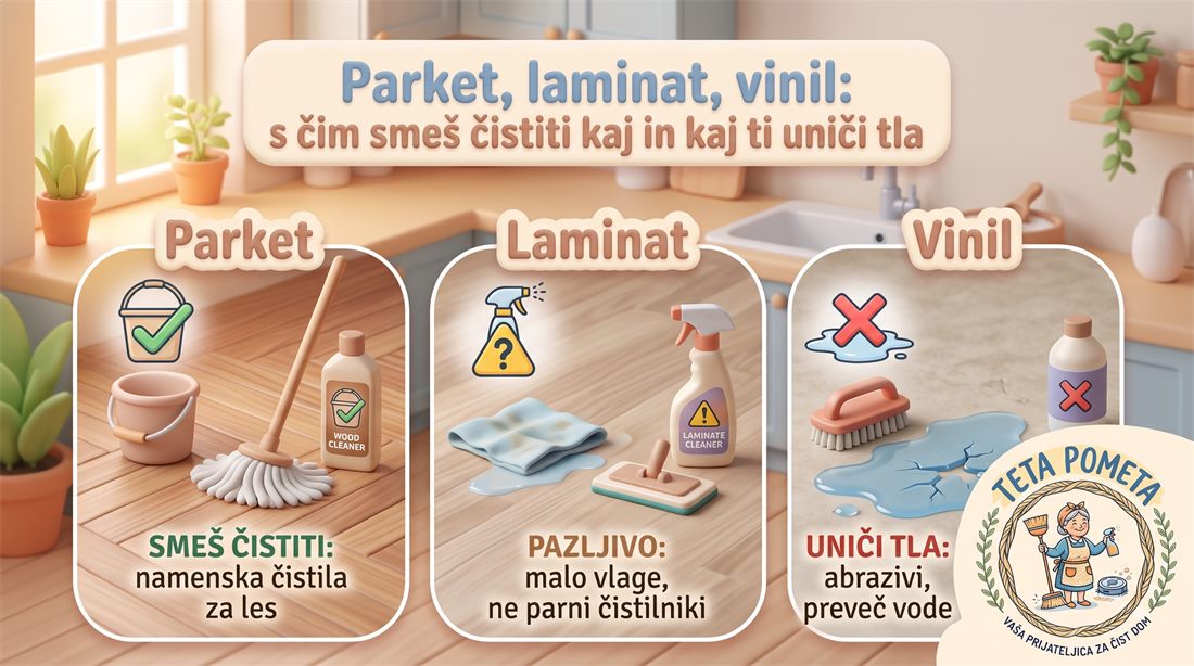 Parket, laminat, vinil: s čim smeš čistiti kaj in kaj ti uniči tla