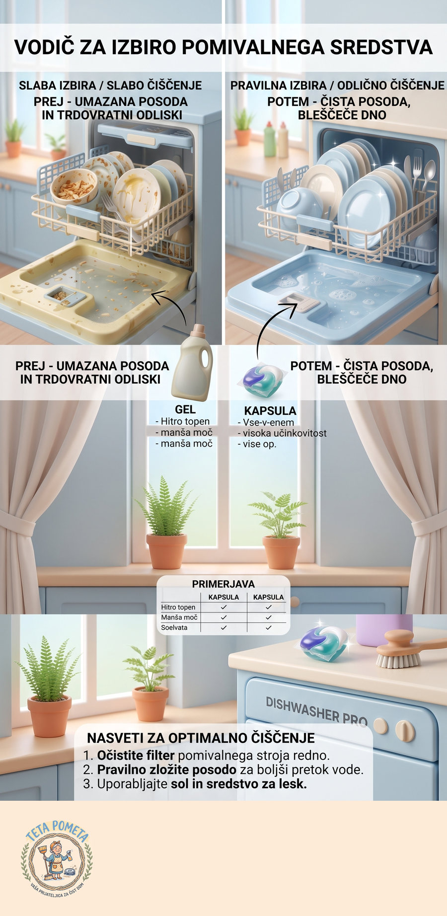 Infografika: Pomivalni stroj: zakaj posoda ni čista in kako ga vzdržuješ