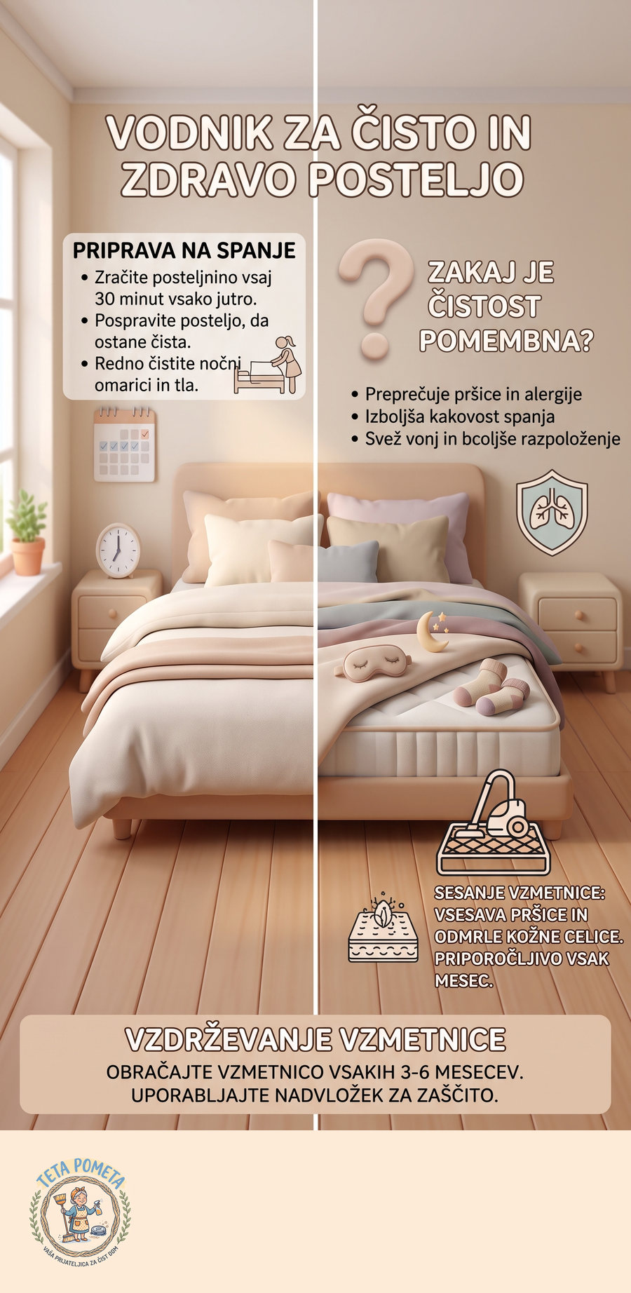 Infografika: Postelja in vzmetnica: kako pogosto in kaj v resnici pomaga